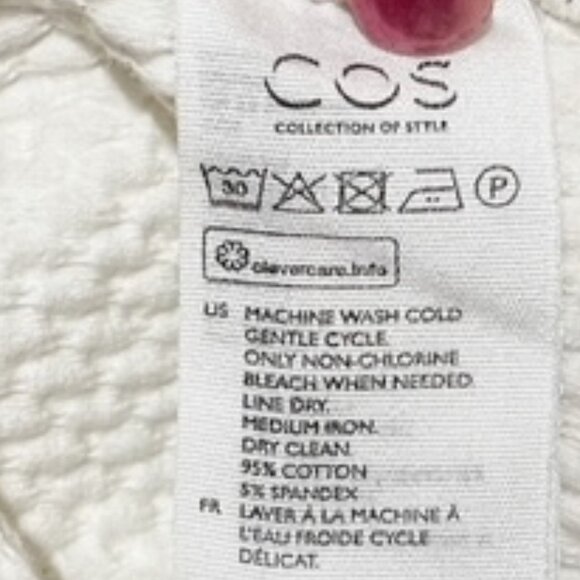 COS Medium 3/4 Long Sleeve Boat Neck White Textured Top - Picture 5 of 5